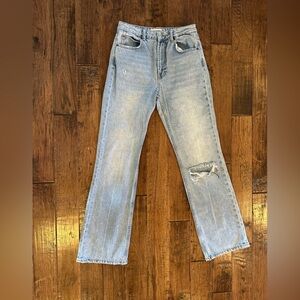 Stradivarius Light Wash Distressed Straight Leg Jeans